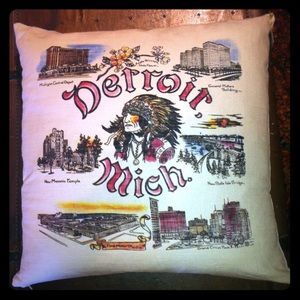 Detroit souvenir flour sack pillow 20x20 down fill
